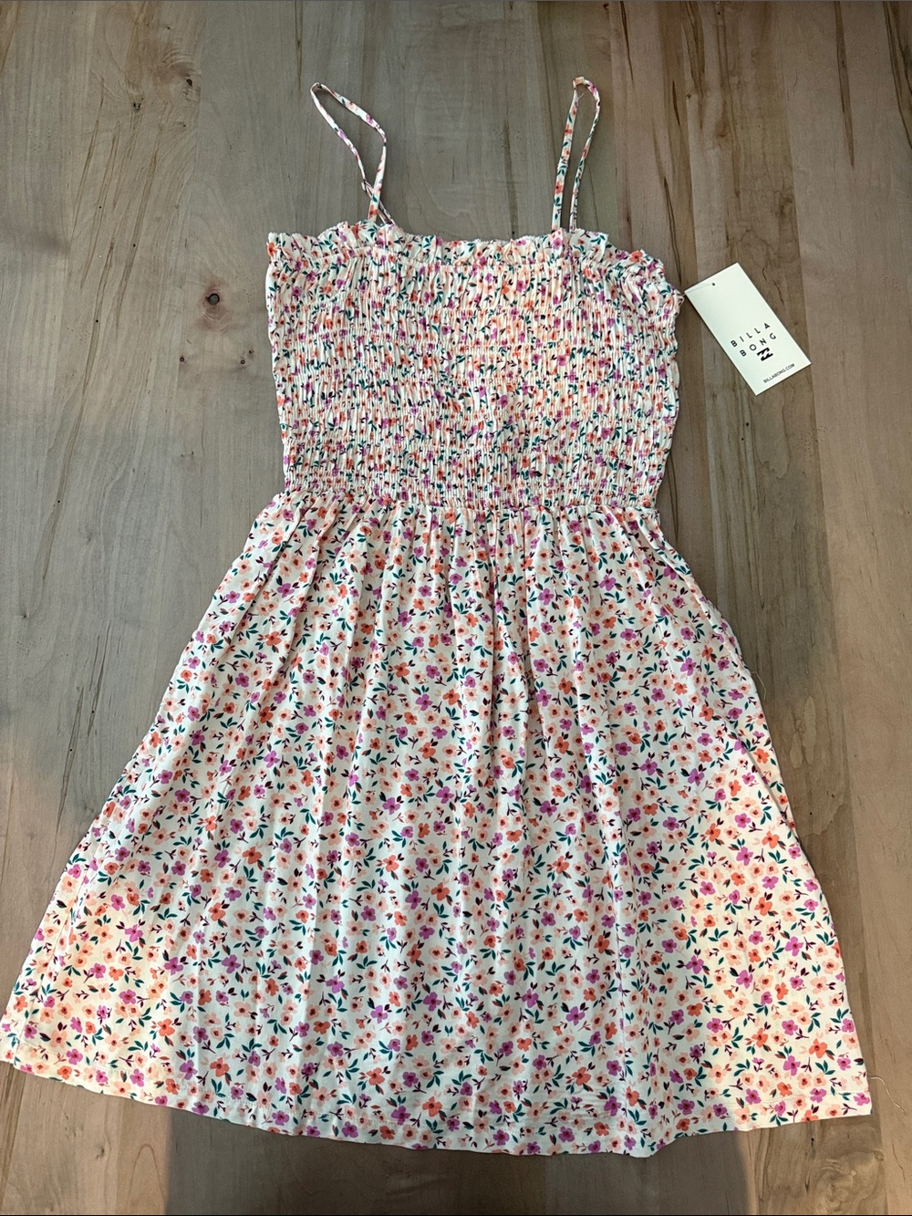 Billabong Pink Floral Smocked Sundress with Multicolor Print